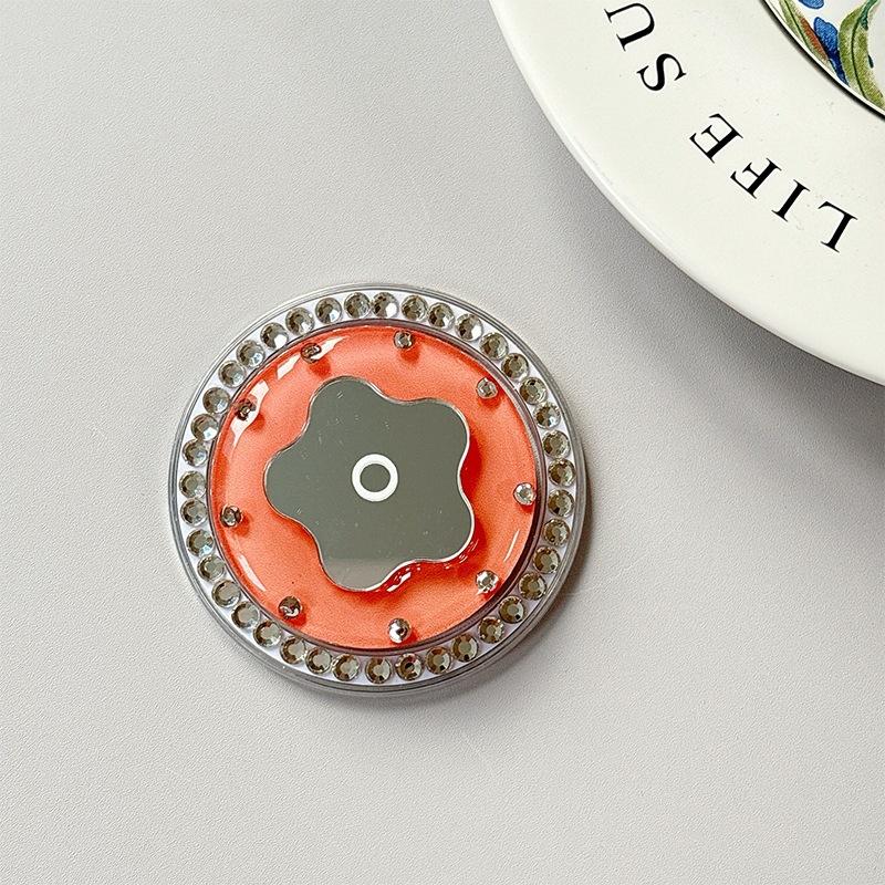 Small Fresh Flower Mirror Mobile Phone Airbag Holder Solid Color Ring Rhinestone Magnetic Creative Design Women'S Gift