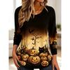 Women's Long Sleeve Crew Neck Halloween Black Cat Print Casual T-Shirt, Regular Tops for Spring Summer Daily Weekend Wear