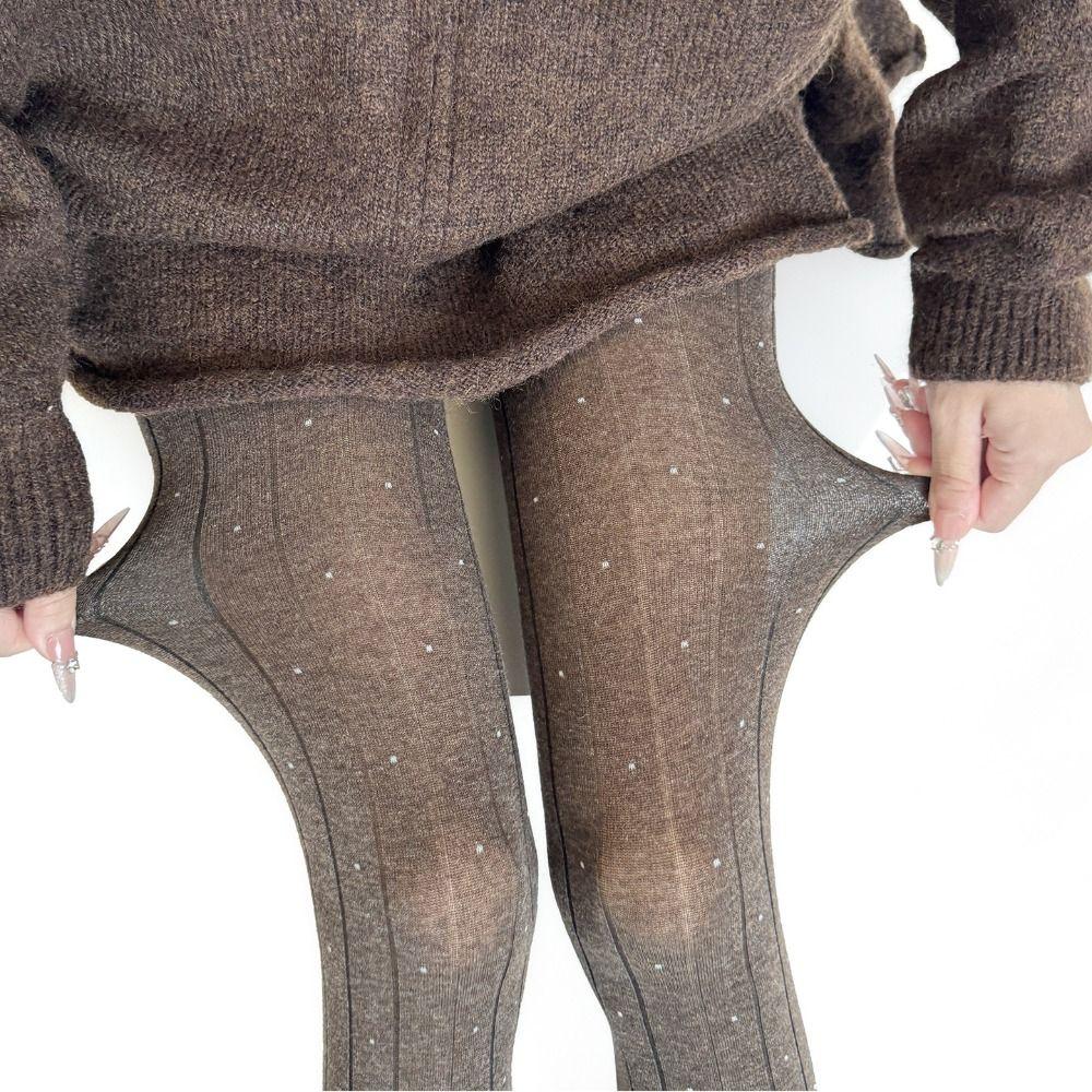 Essential Polka Dot Pattern Pantyhose Cotton Material Comfortable Tights Ribbed Texture Fashion Leggings