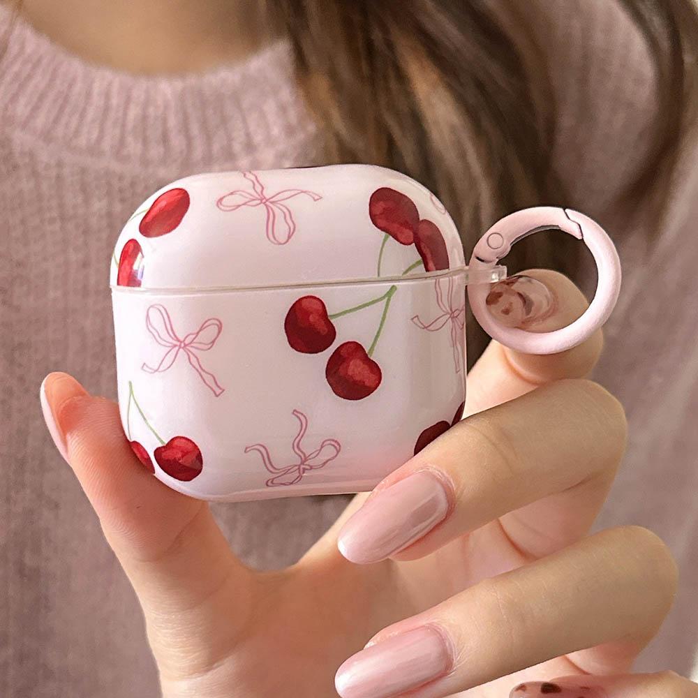 Nœud Papillon Cerise Étui Rose pour AirPods 1 2 3 4 Pro 2 Mignon AirPod Pro2 Pro3 Airpods4 TPU Souple Housse pour Écouteur Bluetooth Avec For AirPods 4