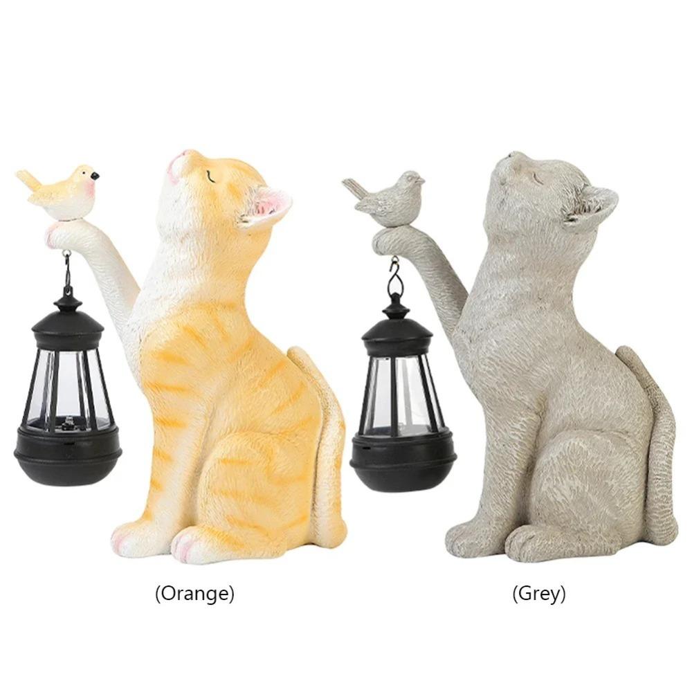 Resin Resin Cat Figurines Cute Solar Animal Lamp Garden Yard Figurines Decor