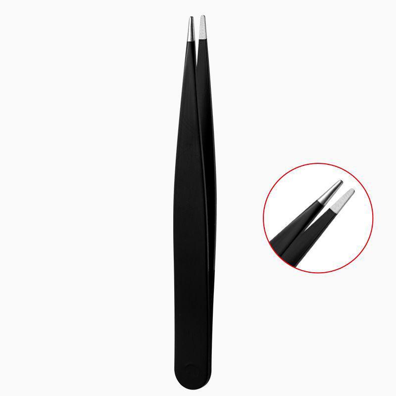 Edelstahl Schwarze Augenbrauenpinzette mit schräger und flacher Spitze Beauty-Tools für Wimpernpinzette & Entfernung eingewachsener Haare