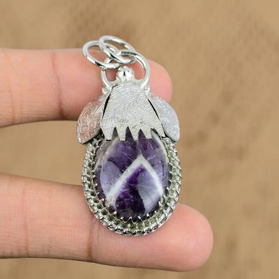 Wedding Gift For Her 925 Silver Natural Chevron Amethyst Gemstone Pendant