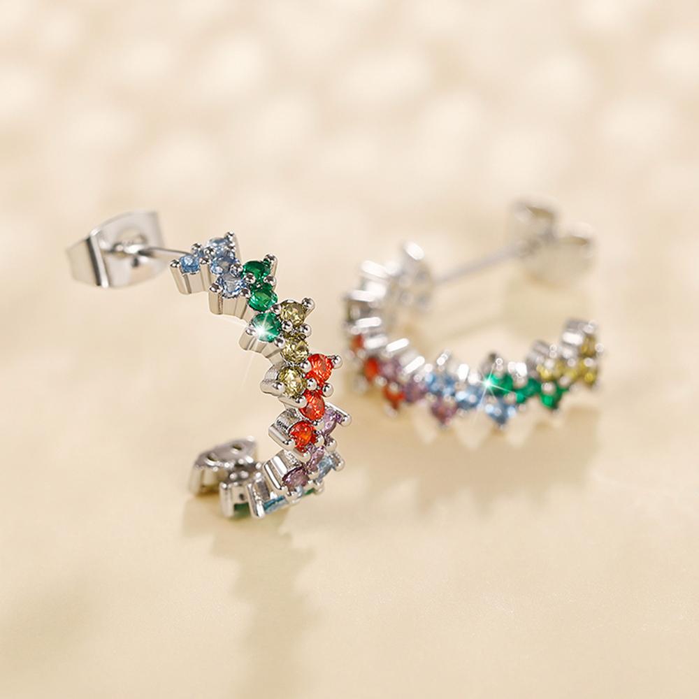 Boucles d'oreilles fantaisie couleur arc-en-ciel pour femmes, couleur argent éblouissante, CZ Simple et élégante, cadeau, bijoux à la mode, nouvelle collection