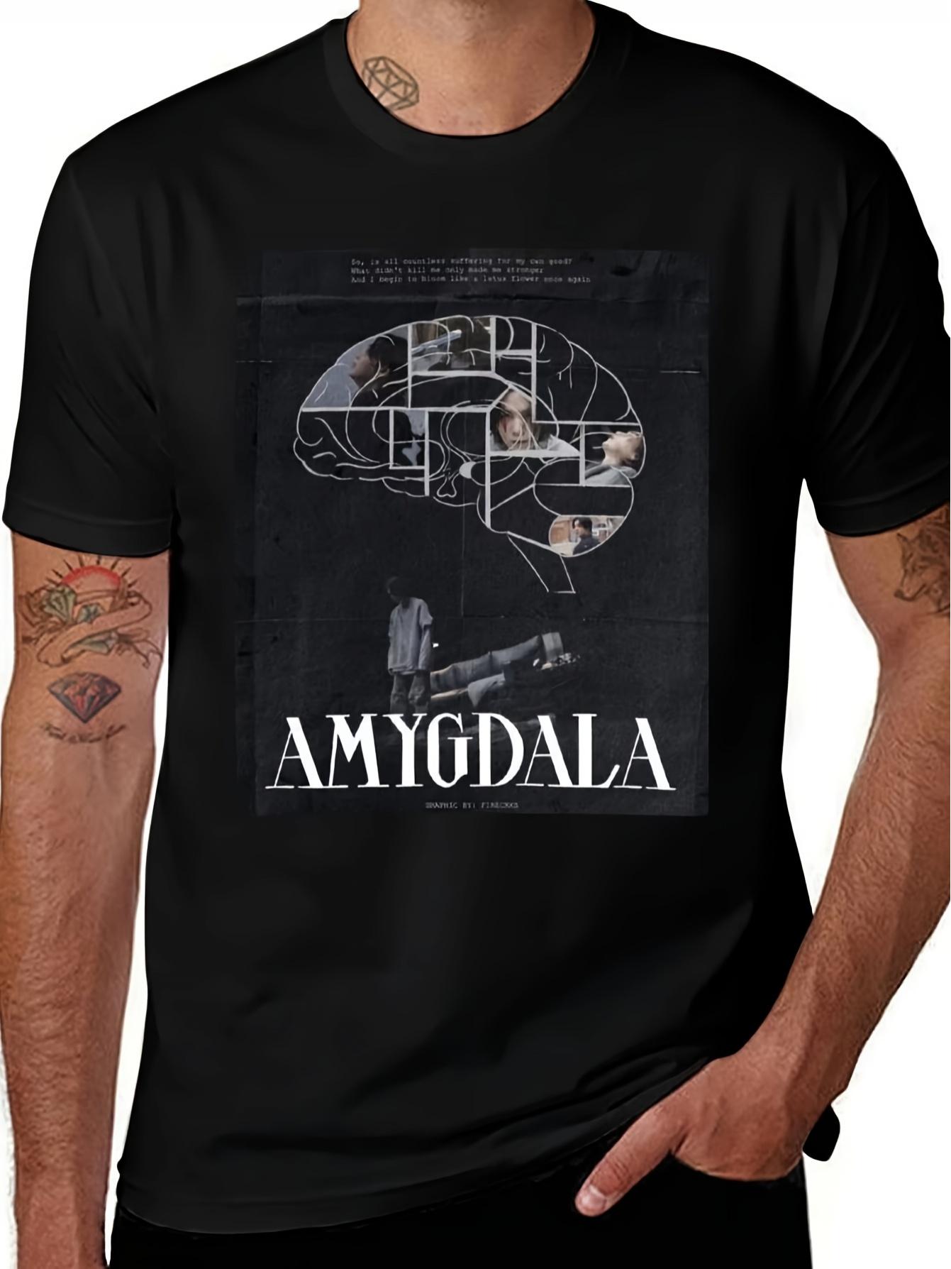Suga S Black Anime Amygdala Brain T-Shirt - This Casual Short-Sleeve Crew Neck Tee Showcases Charts And an Amygdala Graphic S