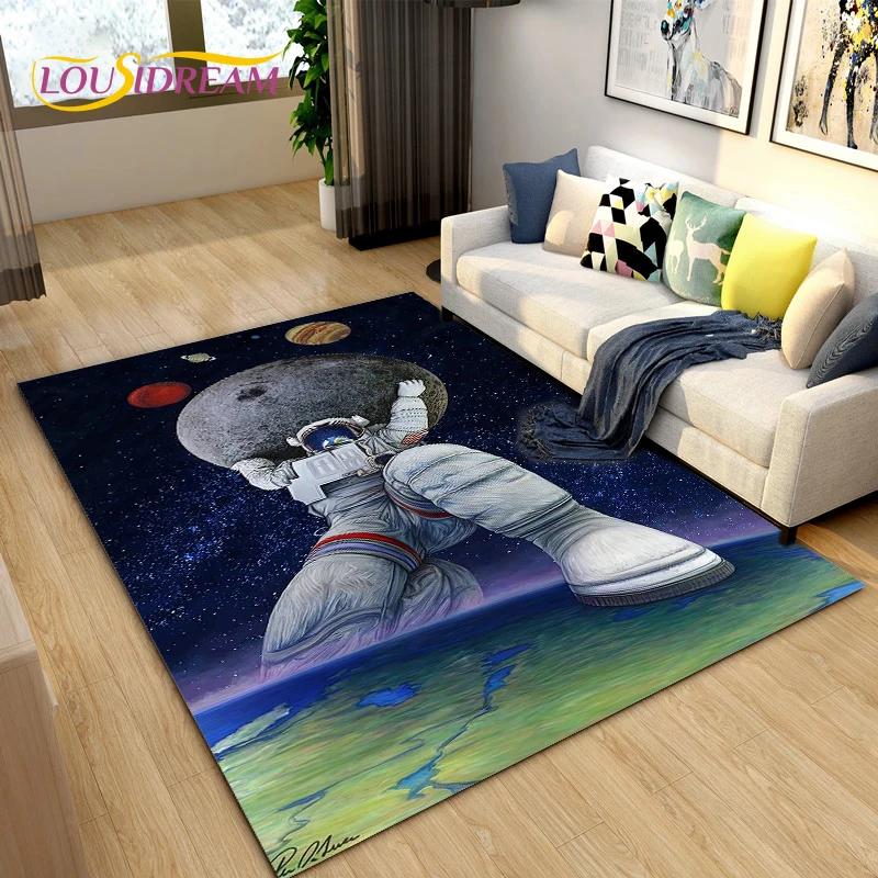 Cartoon Universe Starry Sky Planet Area Rug,Carpet Rug for Living Room Children's Bedroom,Kids Play Game Floor Mat,Anti-slip Mat