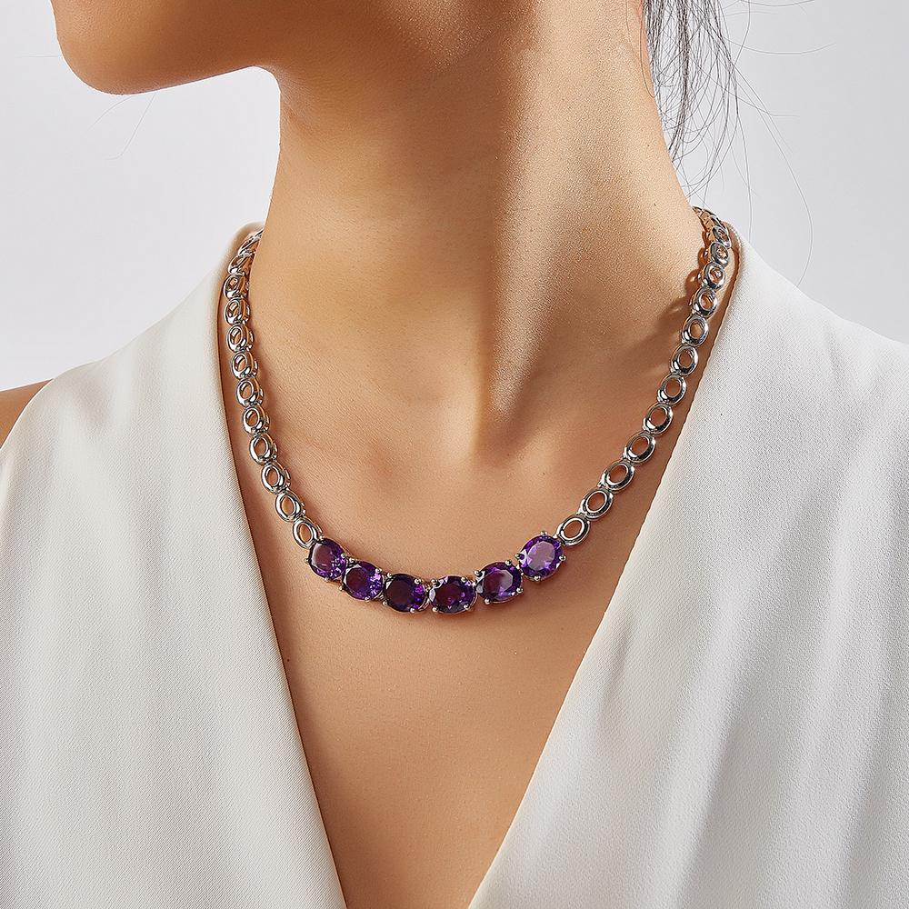 Luxury elegance February Birthstone Natural African Amethyst Women's Necklace 925 Silver Fine jewelry Anniversary & Banquet