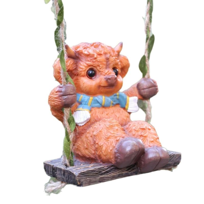 

Swing Highlands Cow Statues for Garden Outdoor Lawn Patios Tree Ornament Hanging Highlands Cow Sculptures Home Decors 1