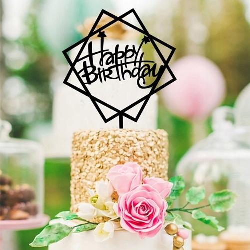 Happy Birthday Cake Topper Black