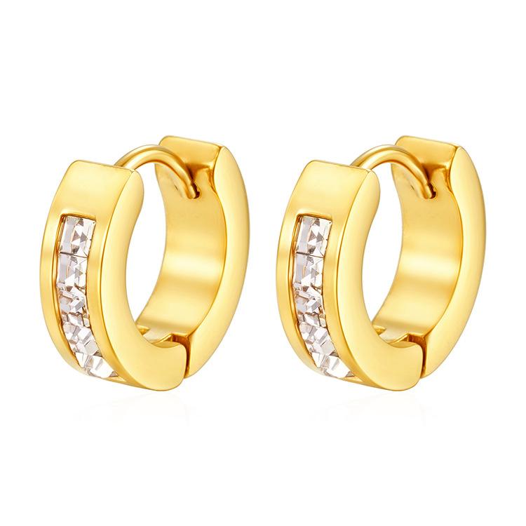 Inlaid square diamond ear buckle European and American style women's earrings, fashionable and personalized versatile 18K gold diamond earrings