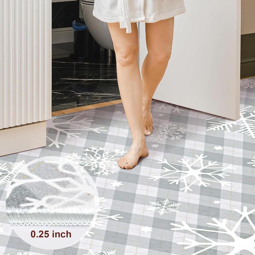 Christmas Area Rug Rugs Soft Washable Rug for Bedroom, Non Slip Snowflake Xmas Throw Rugs Winter Checkered Christmas Carpet for