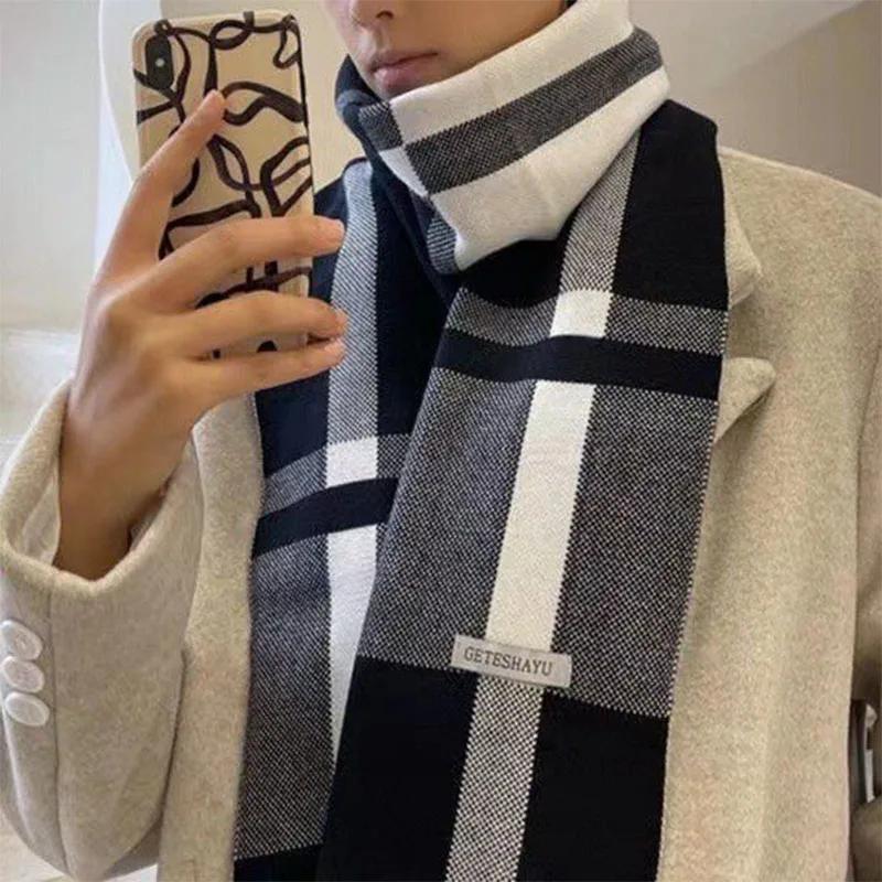 New Winter Men Scarf Keep Warm Scarf Casual Fashion Brand Designers Knit Neckerchief Patchwork Wool Cashmere Scarf Shawl Wrap