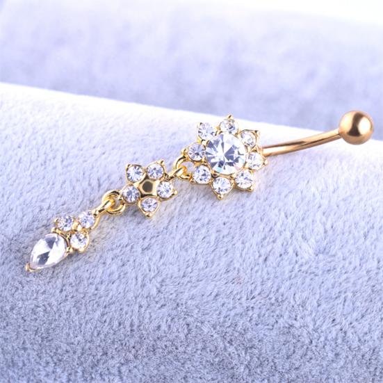 Lady Strass Blume Edelstahl Bauchnabel Nabel Ring Piercing Schmuck