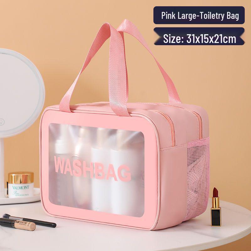 Large Waterproof Frosted Makeup Bag with Wet/Dry Separation, Portable Handheld Design