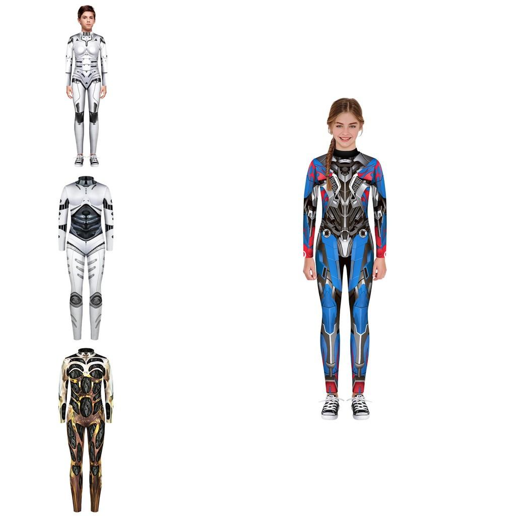 Stretchy Robot Armor Print Halloween Cosplay Jumpsuit Bodysuit Costume