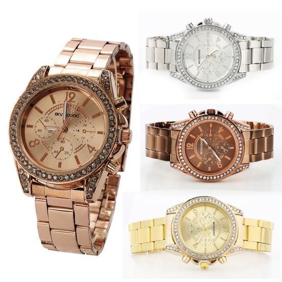 Dámské módní náramkové náramkové hodinky z nerezové oceli s lesklým kamínkem