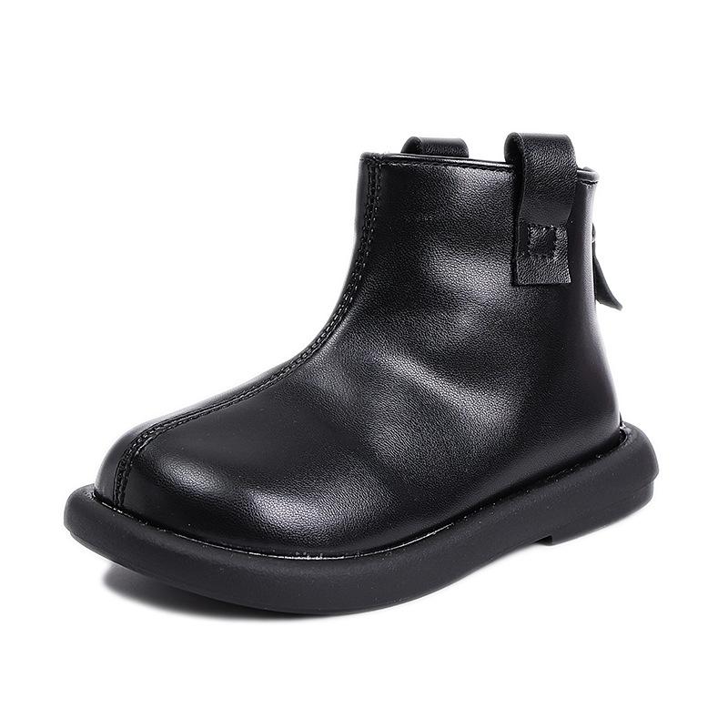 Girls Boots Children's Short Boots Two Cotton Fleece Shoes Winter Baby Girl Leather Boots Girls Martin Boots Classmate Black