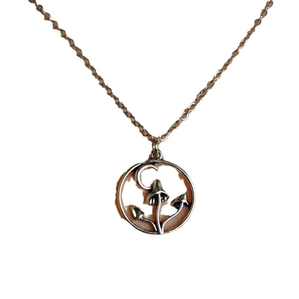 Naszyjnik ze stali nierdzewnej w kształcie grzyba księżycowego – Niche Forest Jewelry Accessories – łańcuszek unisex