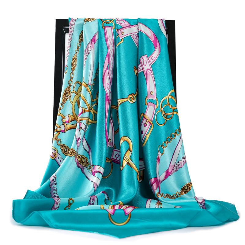 90X90CM Square Women Scarves Silk Office Ladies Hair Neck Bandanna Headband Foulard Headcloth Muslim Headscarf Female Muffler