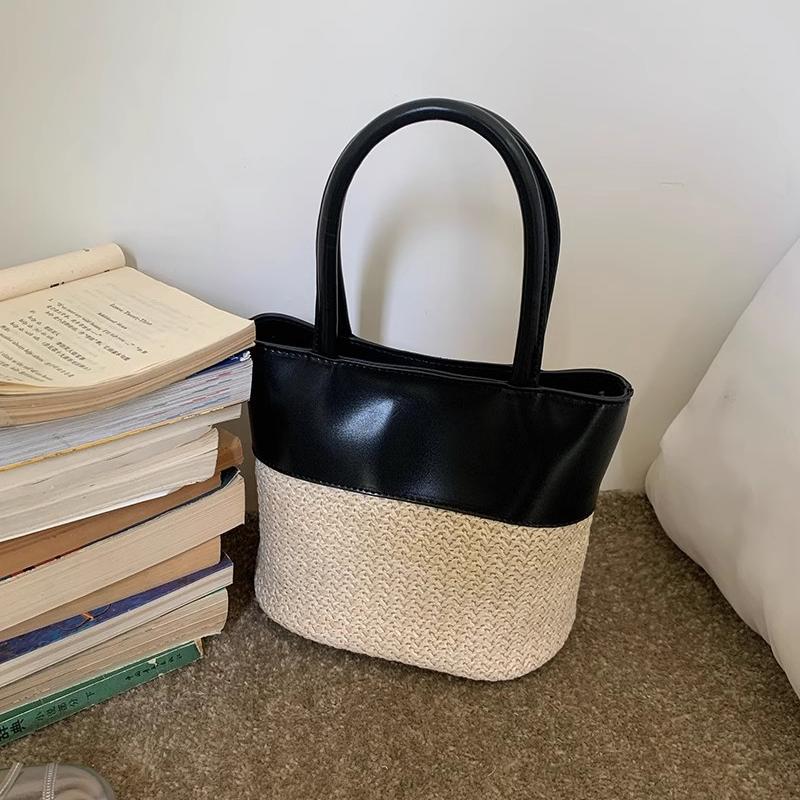 

Женские сумки Модные соломенные сумки из кожи с ручкой сверху Летние сумки-тоут большой вместимости Повседневные пляжные сумки через плечо