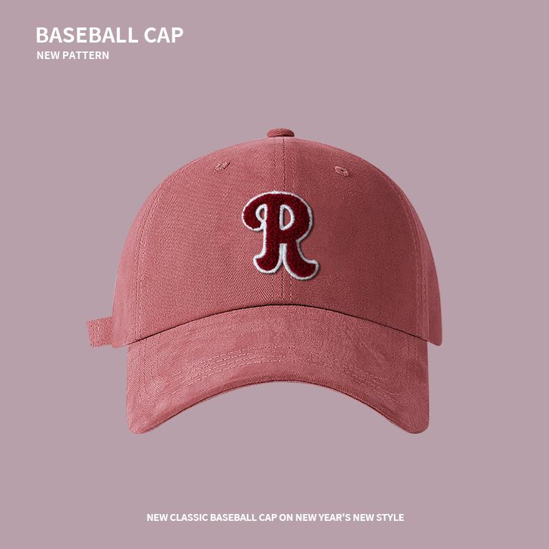 

R label letter baseball cap women s autumn and winter warm casual sunscreen face small versatile street sunshade peaked hat adjustable