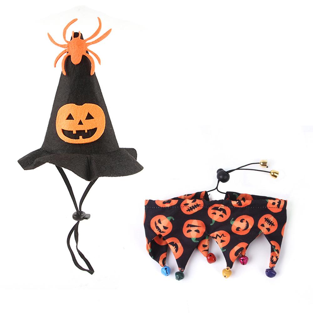 Halloween Cat Hat Scarf Set with Skull Pumpkin Pattern Cat Cape Hat Set with Dog Scarf Hats Pet Funny Decoration Accessories