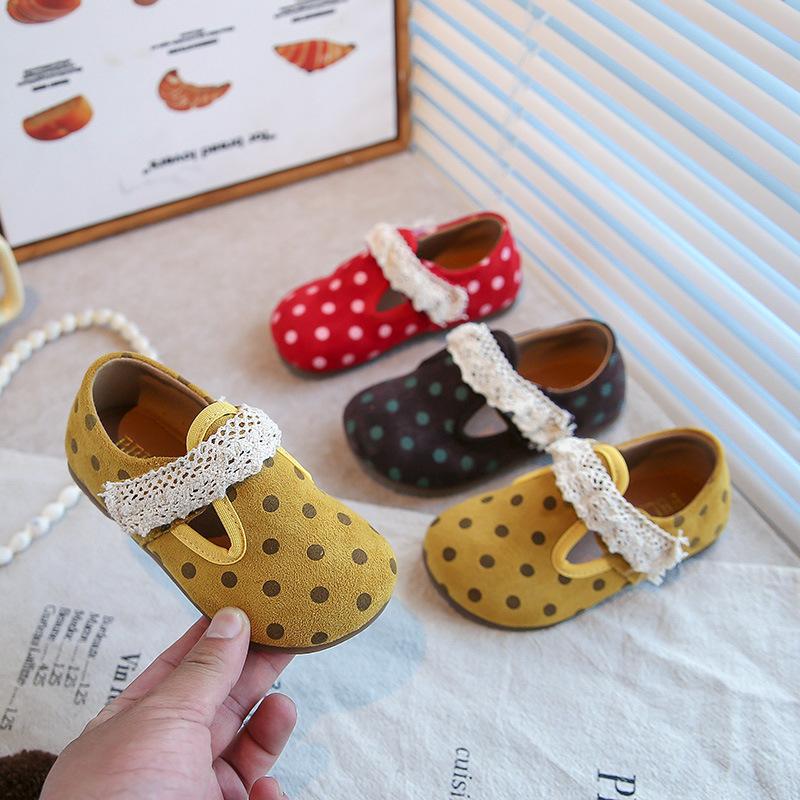 Girls' leather shoes 2025 autumn new polka dot baby princess shoes soft sole light Velcro little girl leather shoes tide