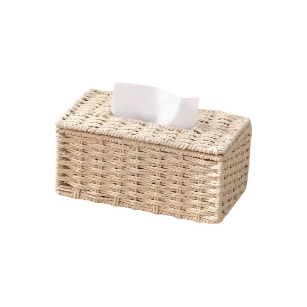 Large Capacity Woven Tissue Box Decoration Desktop Napkin Dispenser Tissue Paper Container  Car 22x12x9cm