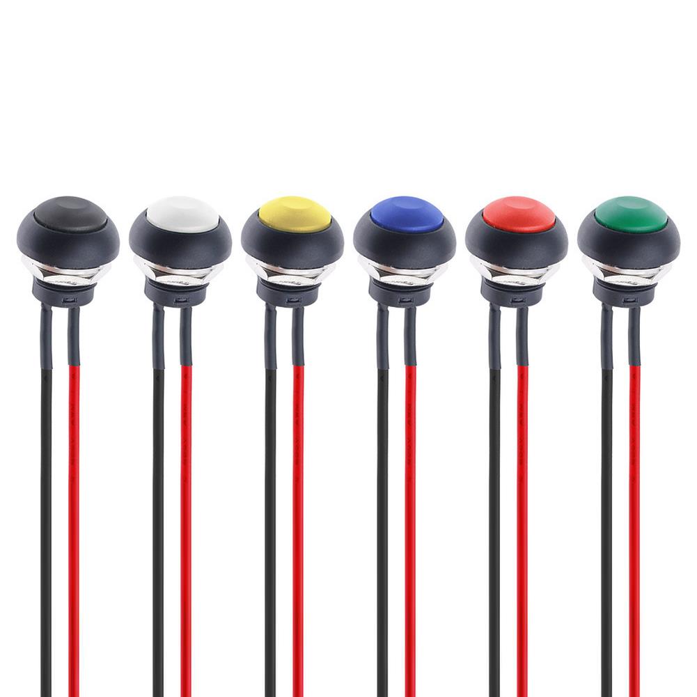 6PCS 12MM Momentary Push Button Switch Waterproof Pre-Wired Red Black ON Off Round Buttons For Car Truck