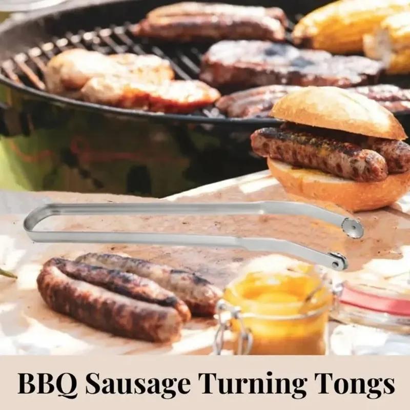 

Щипцы для переворачивания сосисок BBQ, многоцелевой зажим для барбекю, щипцы для гриля, вращающиеся плоскогубцы для сосисок Hot Dog из нержавеющей стали