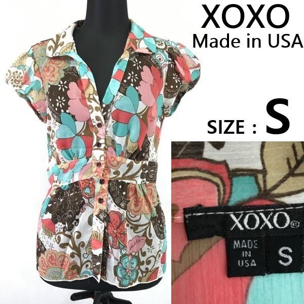 

XOXO USA sheer floral short sleeve blouse women S-M multicolor(USED)