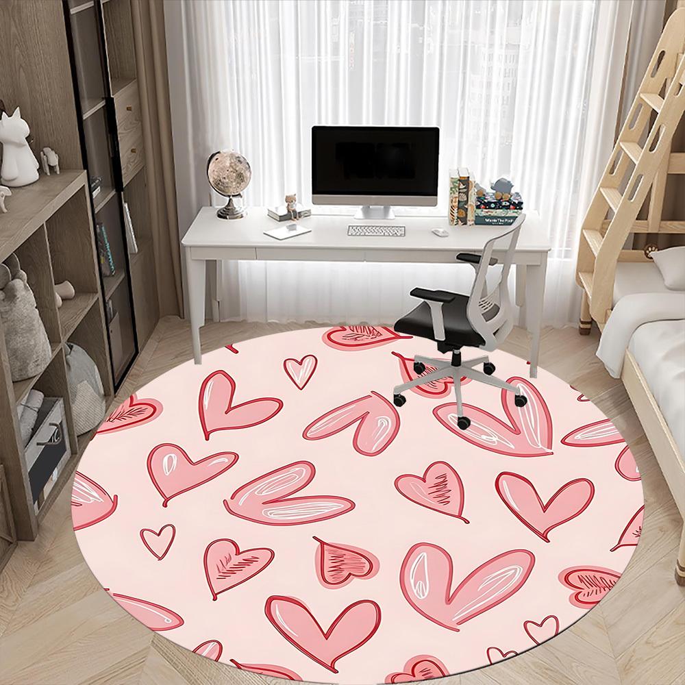 1pc Love Hearts Office Round Area Rug, Indoor Mat Suitable For Office, Under Office Chairs Bedroom Living Room Home Decor, Room Deco202