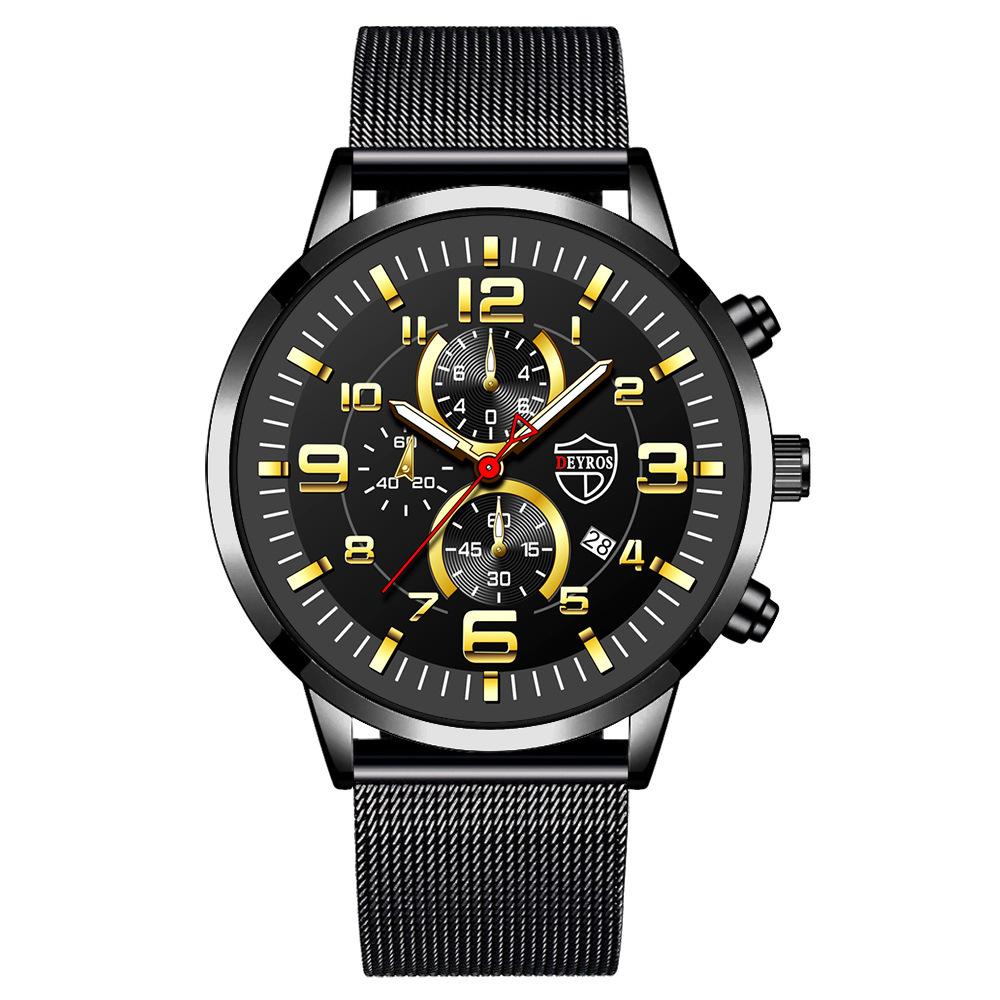 Watch Men'S Quartz Watch Stainless Steel Strap Calendar Luminous