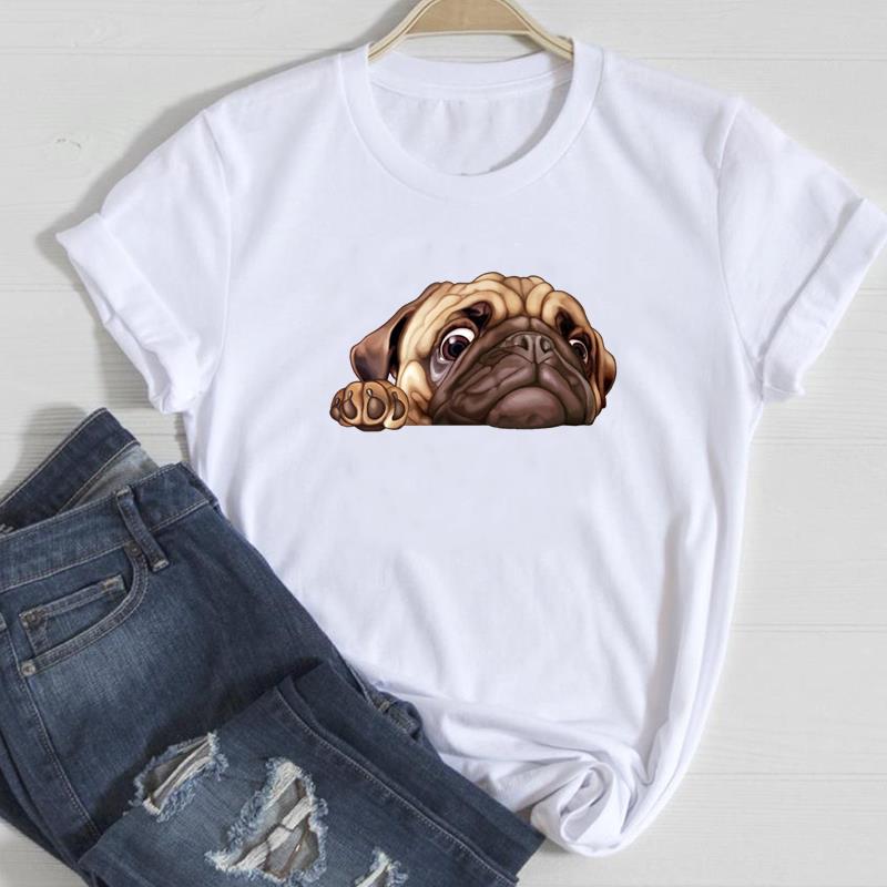 (European Size)Dog Cat Tee Top Fashion T Shirt Casual Paw Watercolor Floral Funny Women Clothing Print Lady Female Short Sleeve Graphic T-shirt