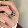 Silver Color Green Flower Ring Korean Leaf Rose Drip Oil Open Finger Rings for Women Girl Jewelry Gift Charm Fashion Accessories