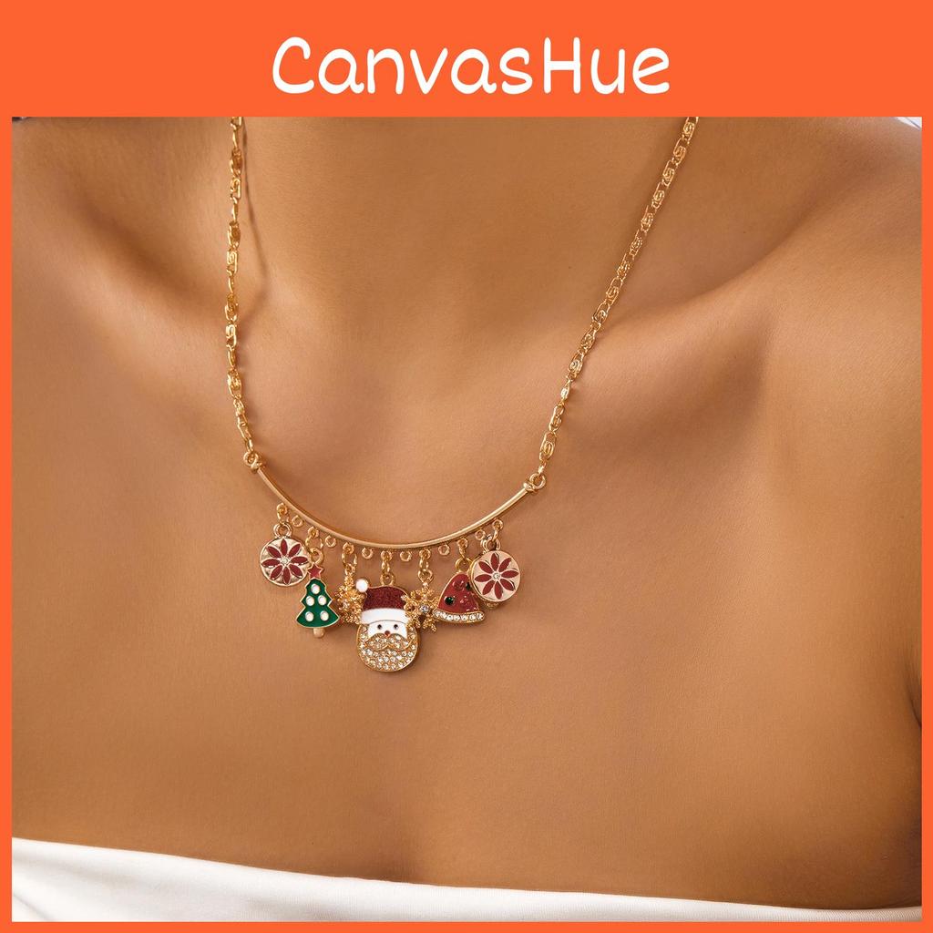 Christmas Charm Necklace With Snowflake Santa Pendant In Alloy For Seasonal Gift