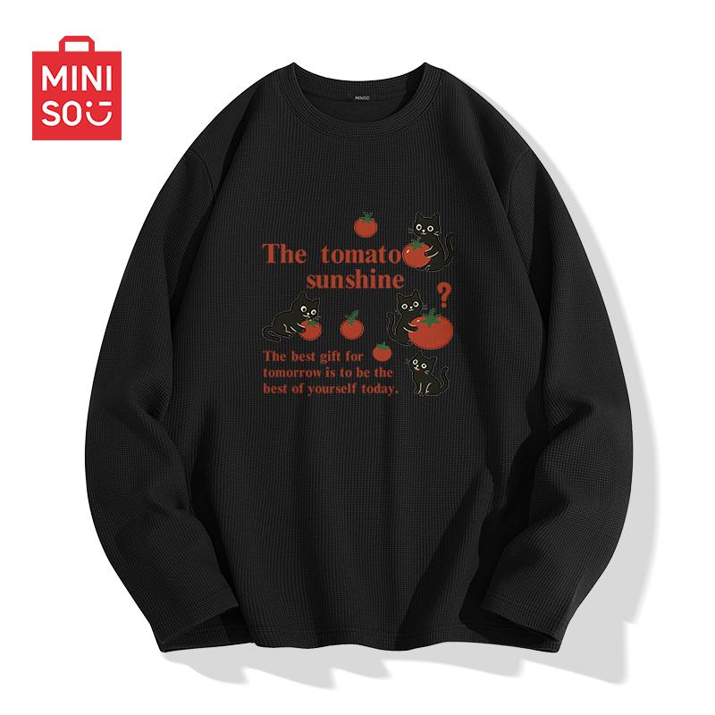 MINISO Men s 220G Heavyweight Waffle Knit Long Sleeve Round Neck T-Shirt 2XL