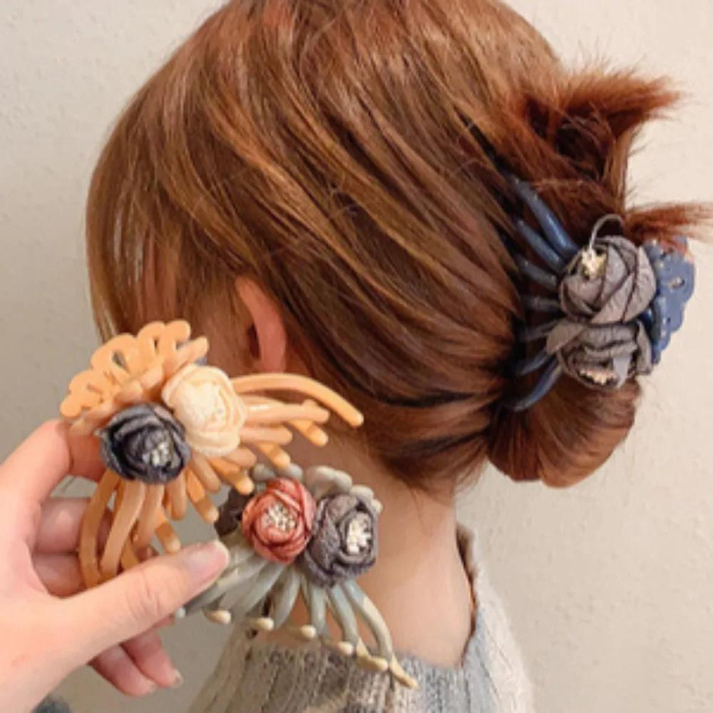Camellia Hairpin Grasping Clip Large Hair Clip Headwear for Women Back of Head Spoon Coiled Hair Medium Hair Grabbing Clip