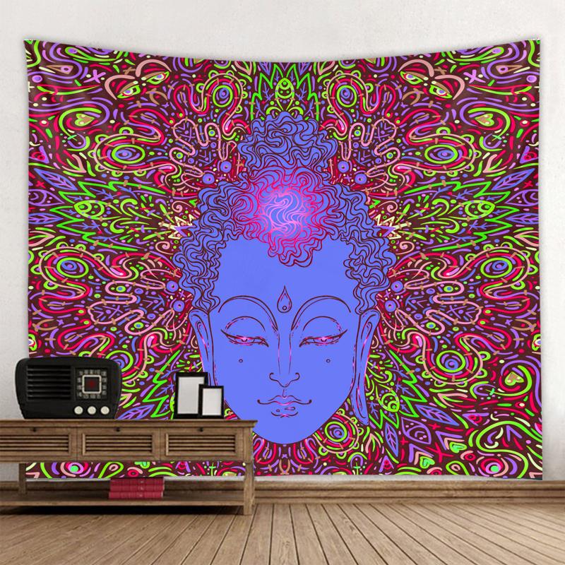 Buddha Statue Meditation 7 Chakra Tapestry Wall Hanging Psychedelic Crystal Sky Background Yoga Carpet Boho Decor