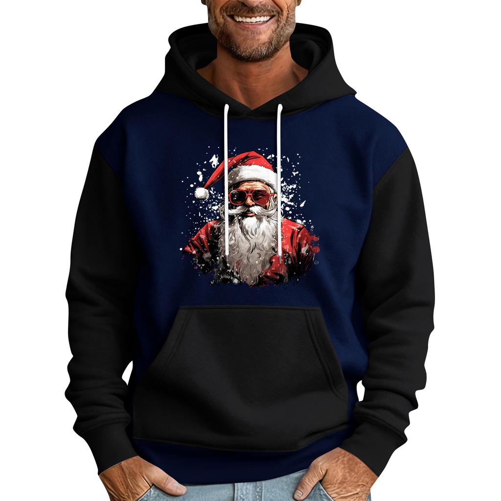 Men's Christmas Print Color Block Hooded Casual Sports Comfort Sweatshirt