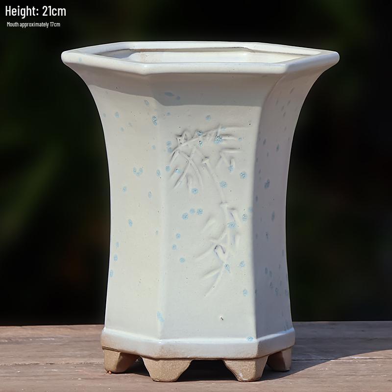 Creative Handmade Coarse Pottery Terracotta Pot - Large Square Glossy Glazed Planter with Low Breathable Rim for Succulents and Pothos