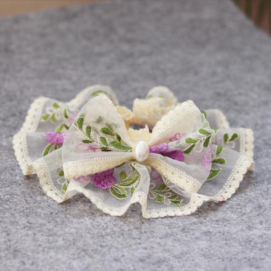 Pet Collar Bib Embroidery Flower Lace Bandana Lovely Dress Up Cat Dog Bow Neckerchief Saliva Towel Pet Accessories