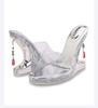 Summer Bridal Red Wedges Crystal Slippers Transparent 12cm High Heels Sandals Shoes Woman Sandalias Catwalk Shows Diamond Pumps