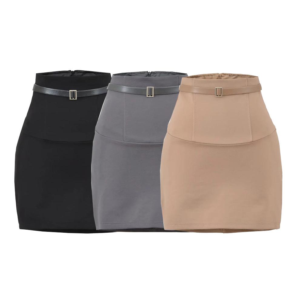 Korean High Waist Pencil Skirt – Autumn Slimming Hip-hugging Style with Belt