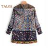 Women Winter Coat Retro Floral Print Zip Up Hooded Jacket Mid Length Plush Thick Warm Pockets Long Sleeves Daily Leisure Wear
