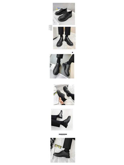 2025 Men's Black Round Toe Leather Shoes - British Style, Korean Trend, Formal & Casual