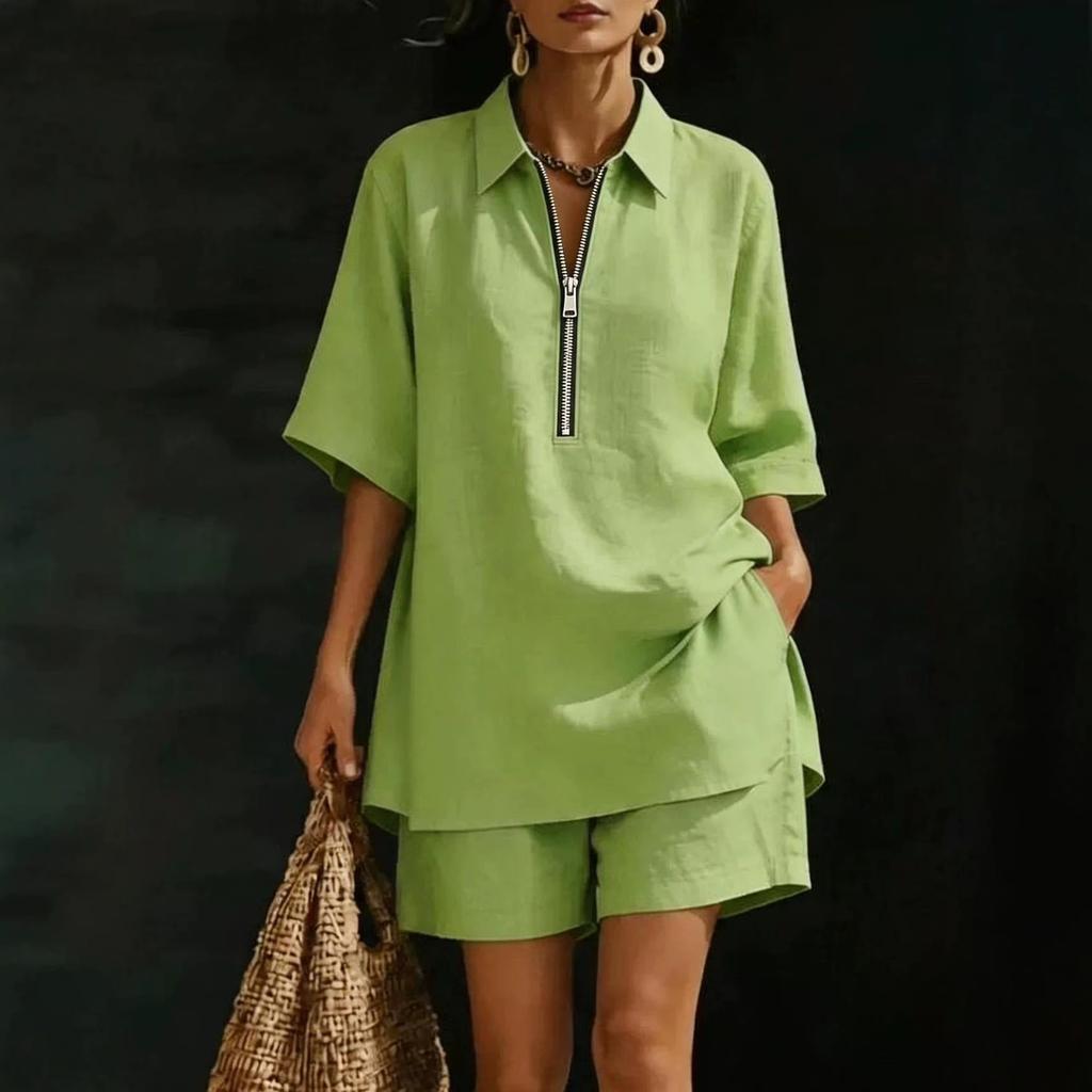 Cross-border Amazon 2026 popular women's casual suit, top and shorts two-piece suit, zipper waist