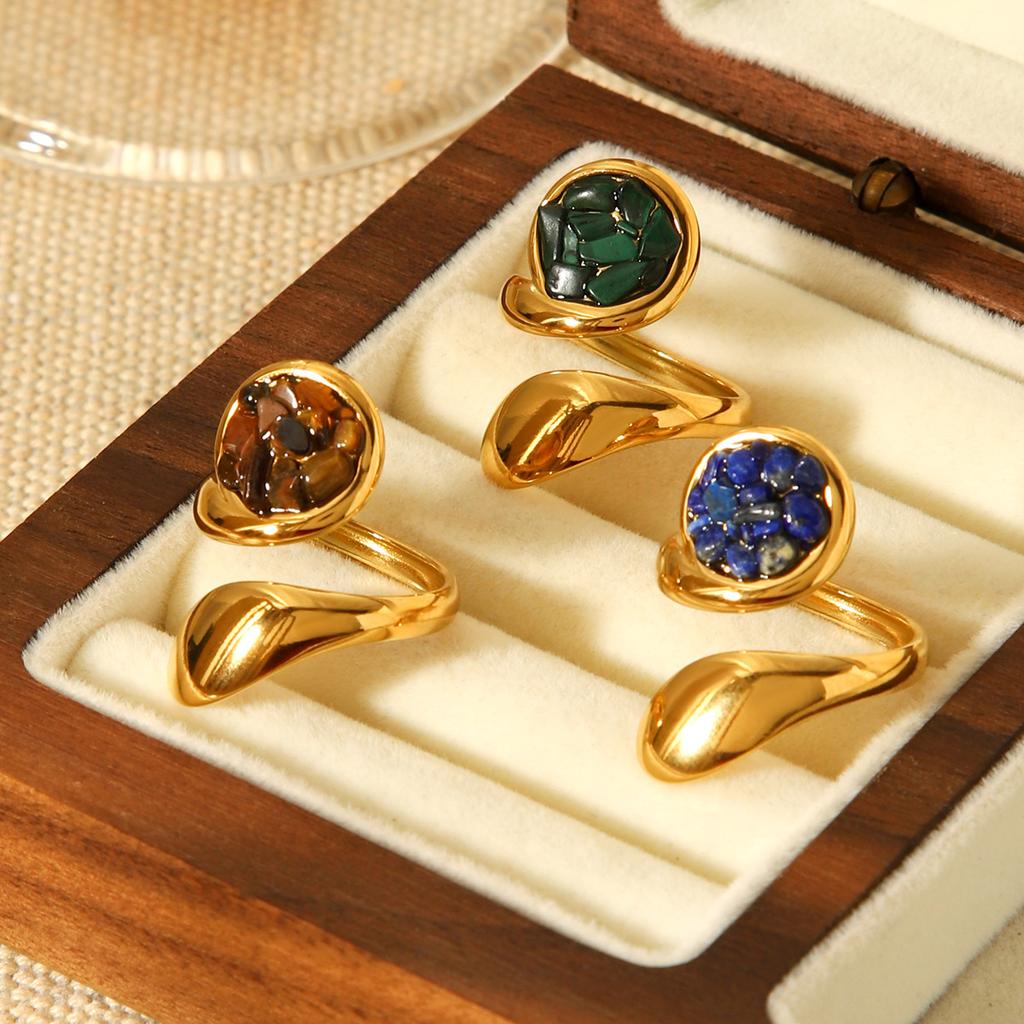 French vintage natural stone geometric ring, gold-plated jewelry, non-fading ring, minimalist high-end hand accessory