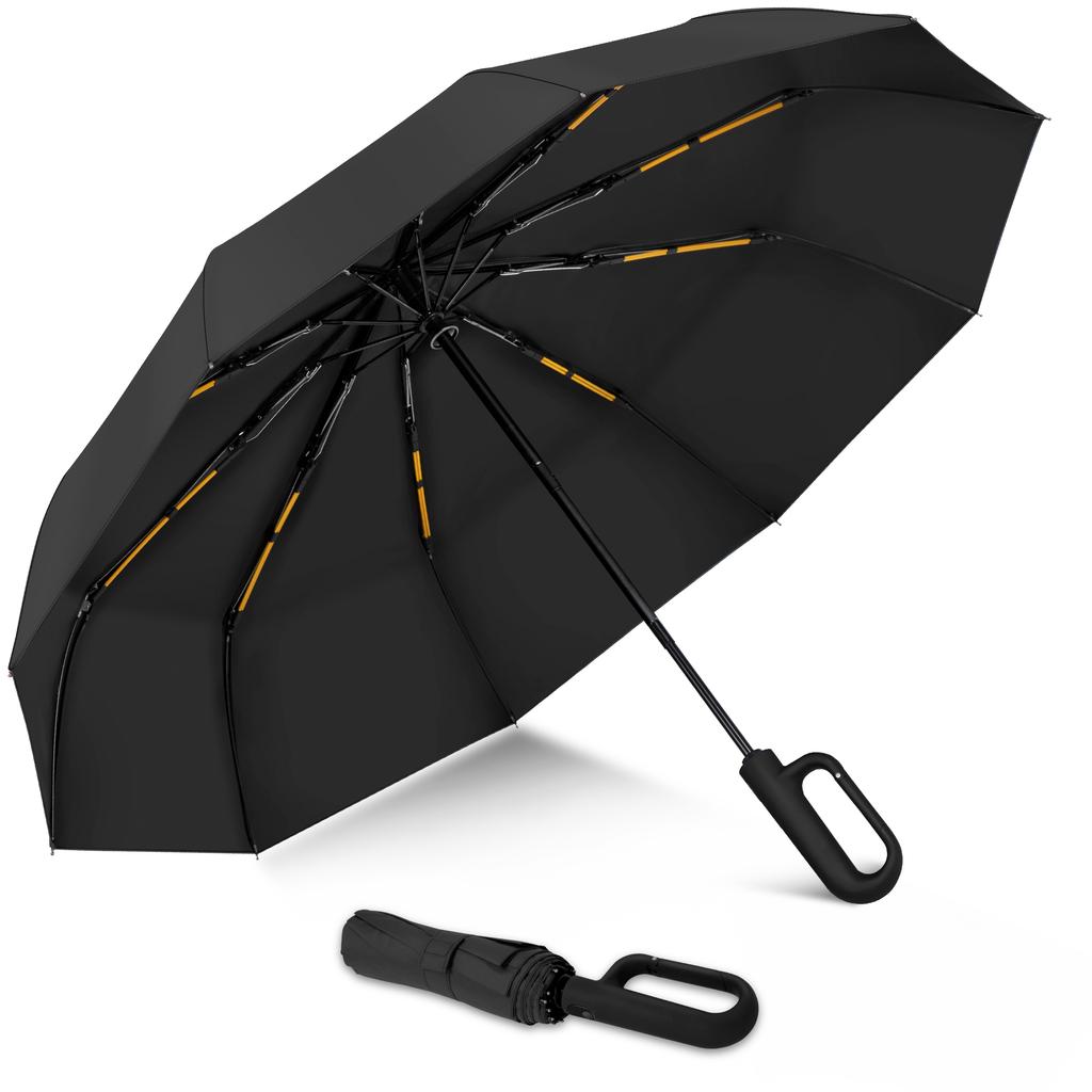 W pełni automatyczny składany parasol podróżny z uchwytem haczykowym, osłoną przeciwsłoneczną i ochroną UV, wodoodporny, z zapięciem na kółko