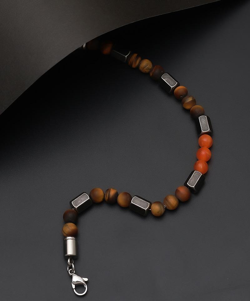 Blancier Amber Flame Bm257B1214 Tiger Eye Natural Gemstone Men'S Bracelet